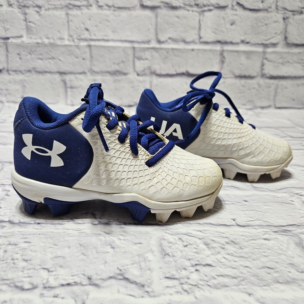 Under Armour Glyde Youth Baseball Cleats White Blue Size 11 Kids Molded Rubber